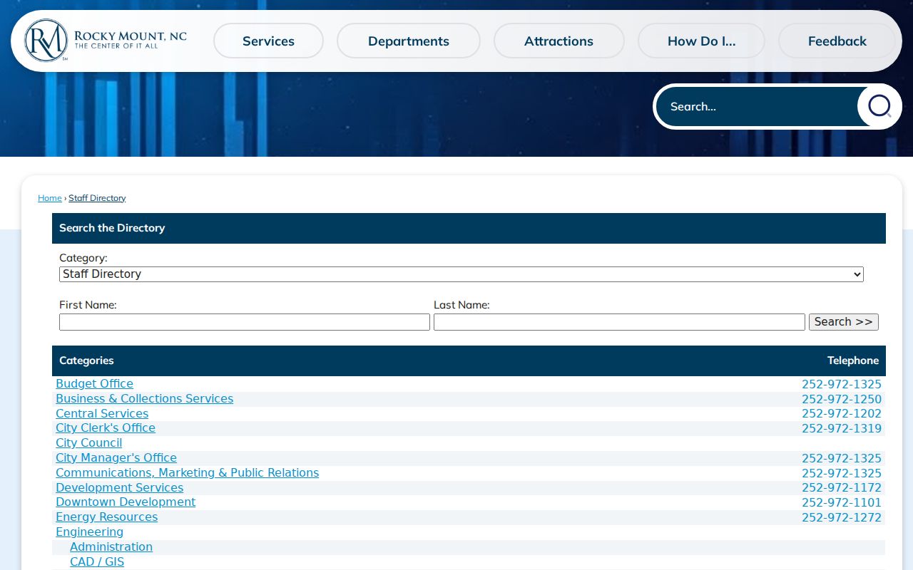 Rocky Mount people directories city employee search interface