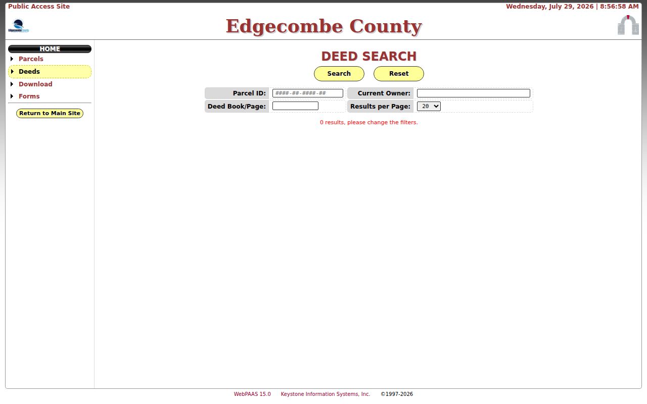 Rocky Mount public records deed and parcel search fields in Edgecombe County