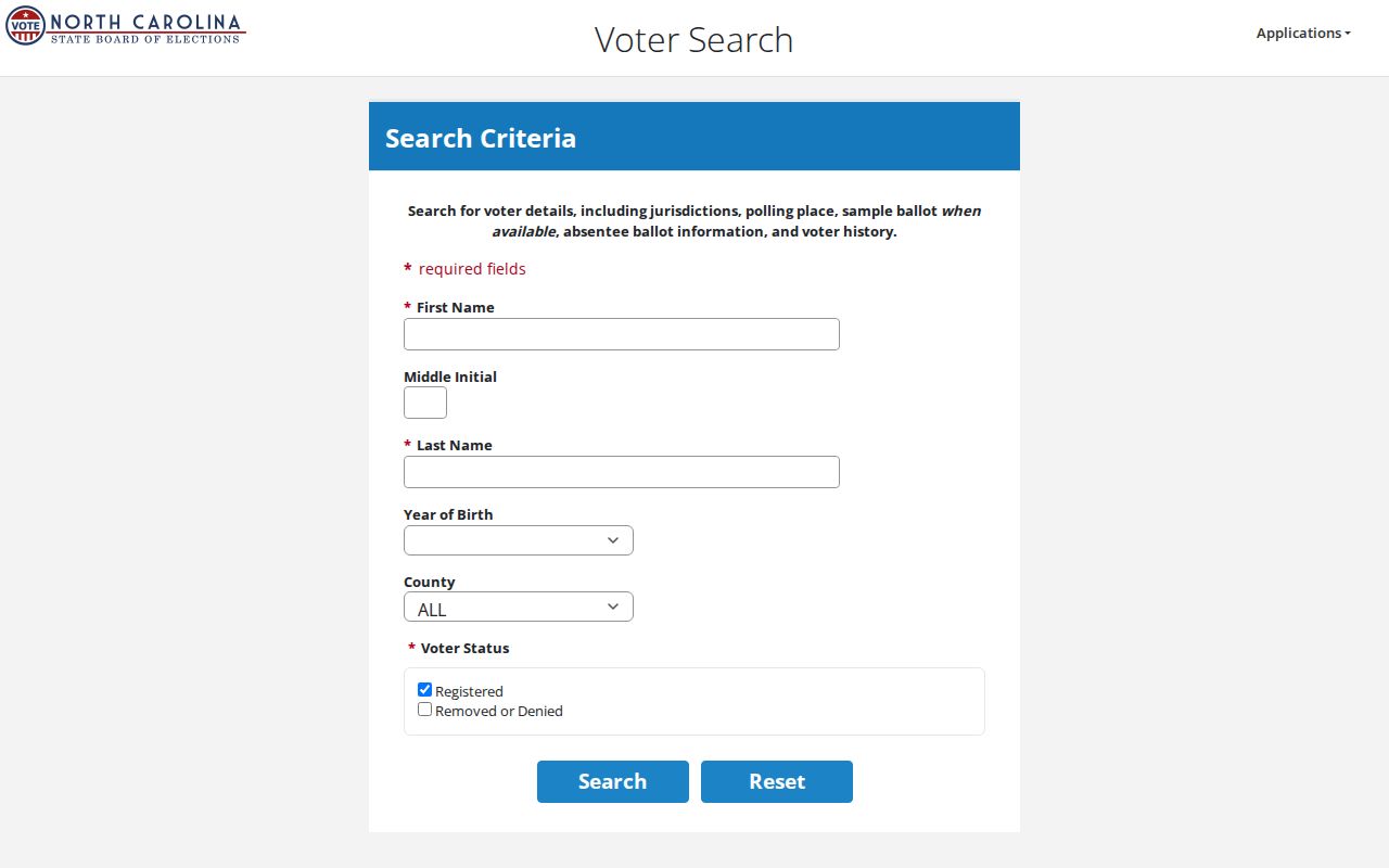 Rocky Mount voter registration search fields in the NCSBE lookup