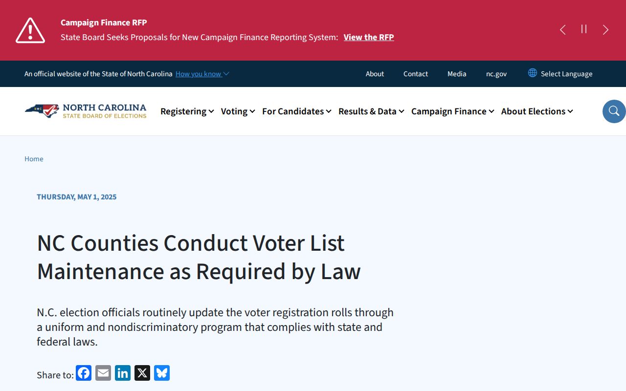 Rocky Mount voter roll list maintenance explanation